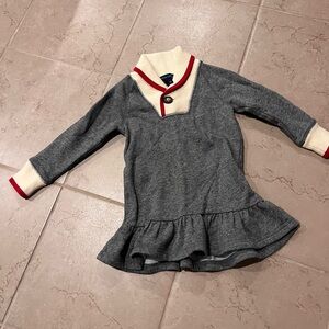 3t Ralph Lauren grey dress with cream and red collar and cuffs.
